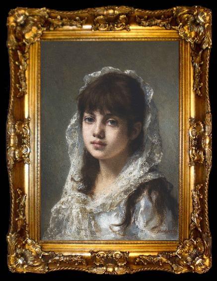 framed  Alexei Harlamov Portrait of ayoung girl wearing a white veil, ta009-2